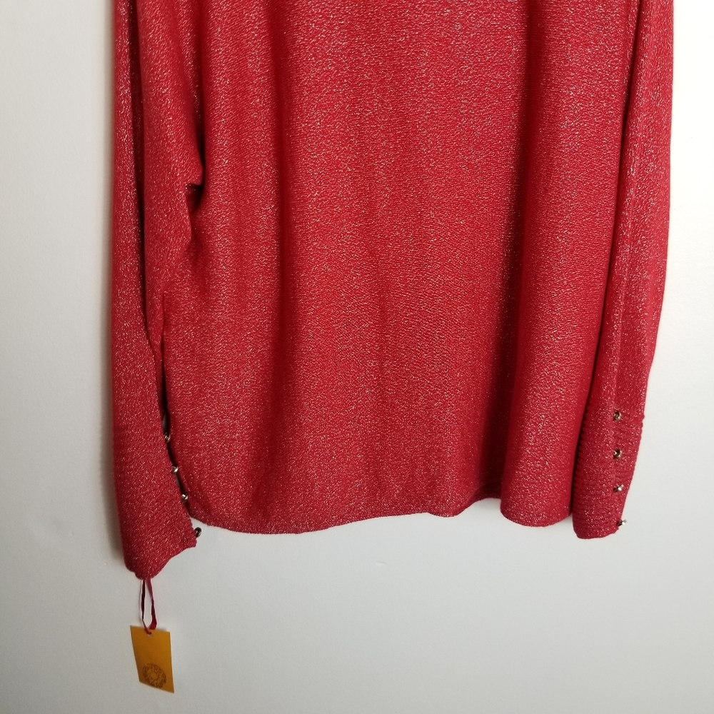 Ruby Rd Paint The Town Red Drape Neck Metallic Long Sleeve Top NWT - Picture 6 of 9